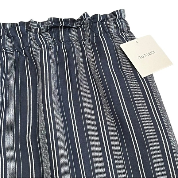 NWT Ellen Tracy Navy Striped 100% Linen Elastic Waist Skirt Size Large - Picture 4 of 9